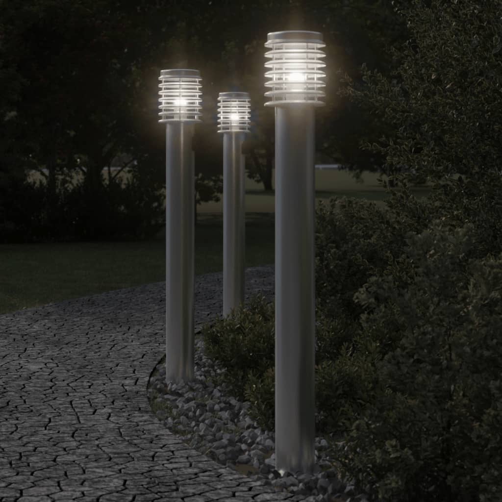 E-shop Multidom Vonkajšie stojace lampy zásuvka 3ks strieborné 110cm nehr. oceľ