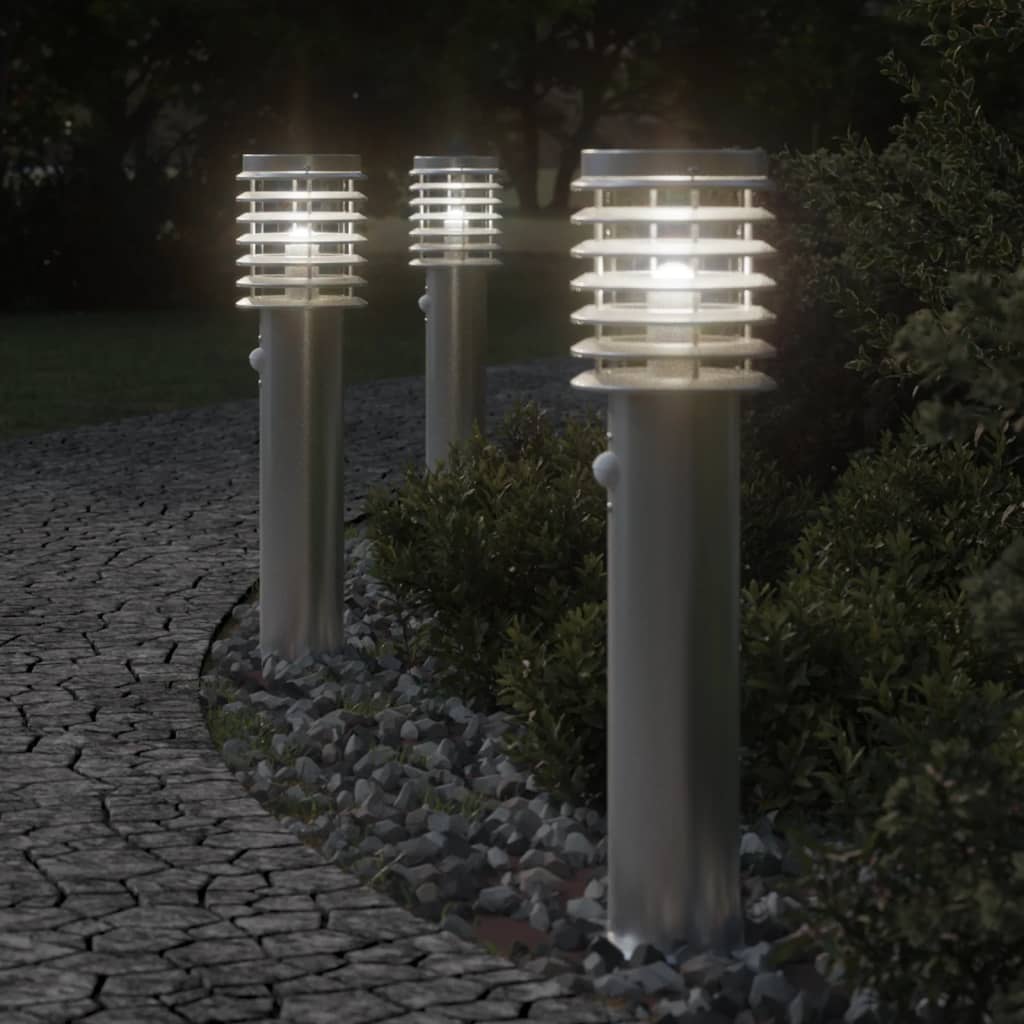 E-shop Multidom Vonkajšie stojace lampy senzor 3 ks strieborné 60 cm nehr. oceľ
