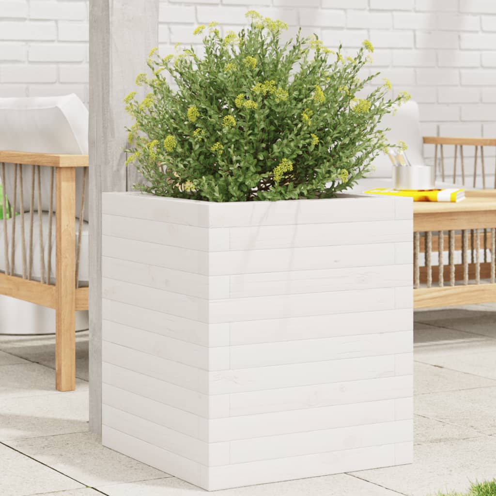 E-shop Multidom Záhradný kvetináč biely 40x40x46 cm borovicový masív