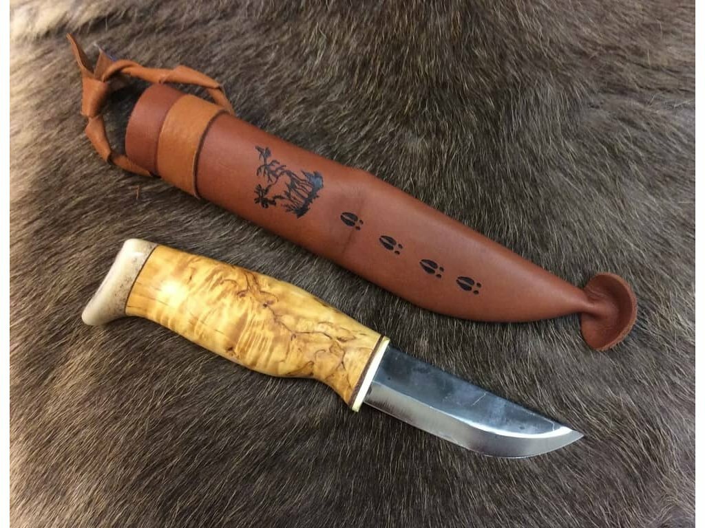 WOOD JEWEL WJ23Nelk Little Leuku lovecký nôž 9 cm, breza, paroh, kožené puzdro