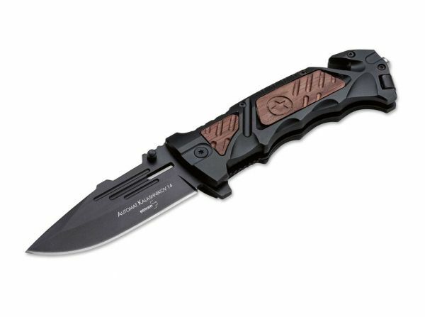 E-shop Böker Plus 01KAL14 AK-14 taktický nôž 9,3 cm, čierna, hliník, drevo, puzdro nylon