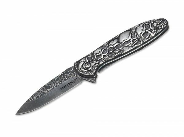 E-shop Magnum 01SC519 Dia de los Muertos vreckový nôž s asistenciou 8,5 cm, šedá, celooceľový, lebky