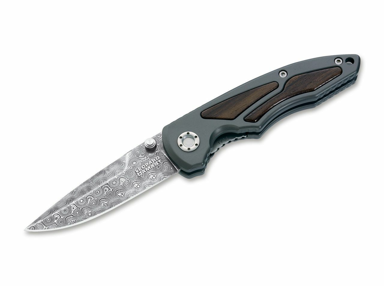 E-shop Böker Manufaktur Solingen 110084DAM Leopard-Damast I vreckový nôž 9 cm, damašek, hliník, drevo