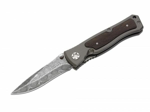 Böker Manufaktur Solingen 111054DAM Leopard-Damast II vreckový nôž 9,6 cm, damašek, drevo, hliník