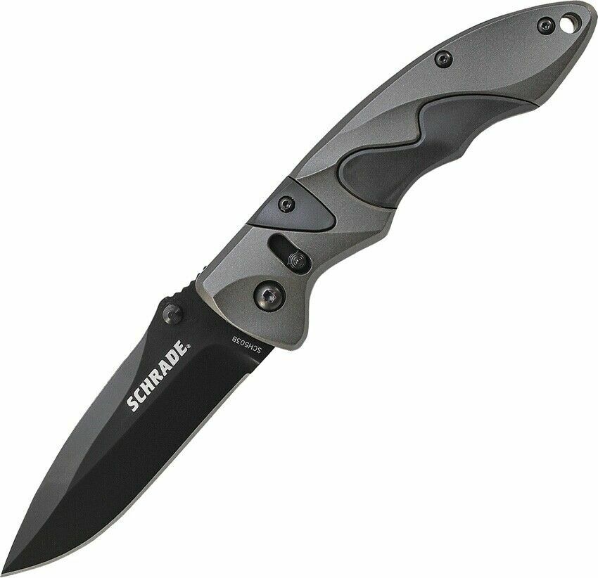 E-shop Schrade SCH503B vreckový nôž 9,2 cm, šedá, čierna, hliník, guma