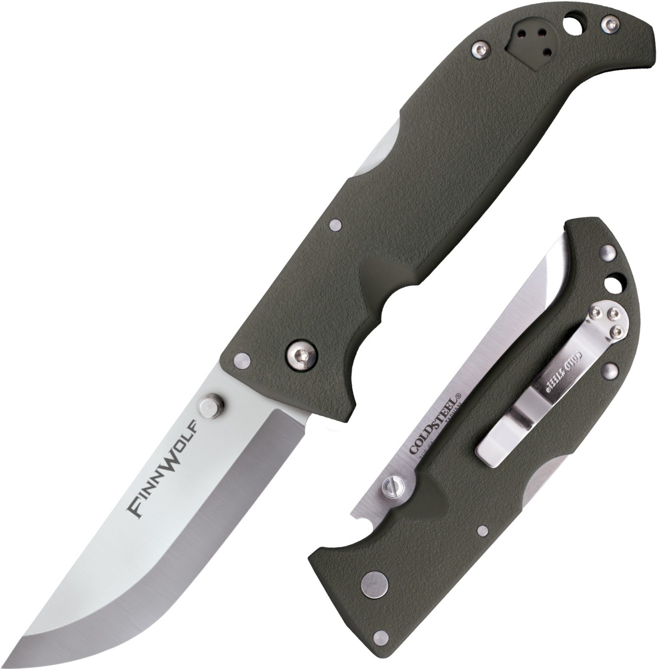 E-shop Cold Steel 20NPF Finn Wolf OD Green vreckový outdoorový nôž 8,9 cm, Satin, zelená, Griv-Ex