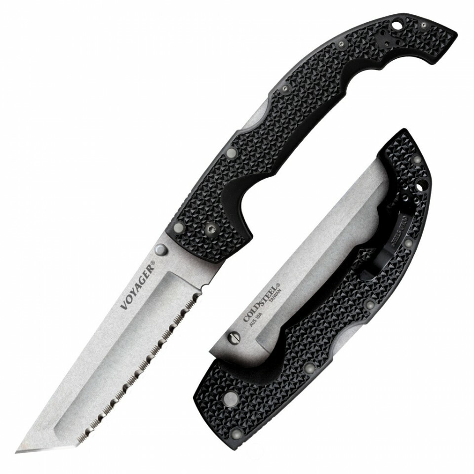 E-shop Cold Steel 29AXTS XL Voyager Tanto Serrated taktický nôž 14 cm, Stonewash, čierna, Griv-Ex