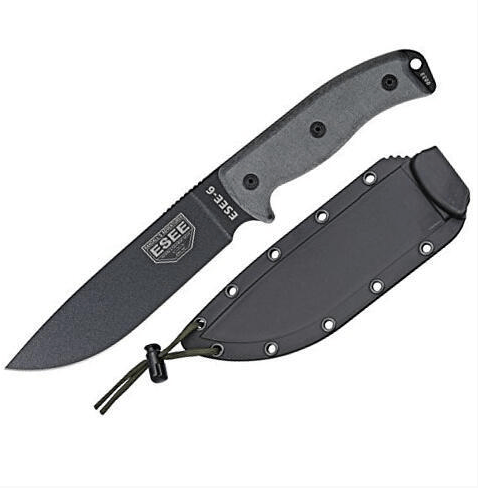 E-shop ESEE -6P-B Plain Edge nôž na prežitie 16,5 cm, čierna, šedá, Micarta, puzdro