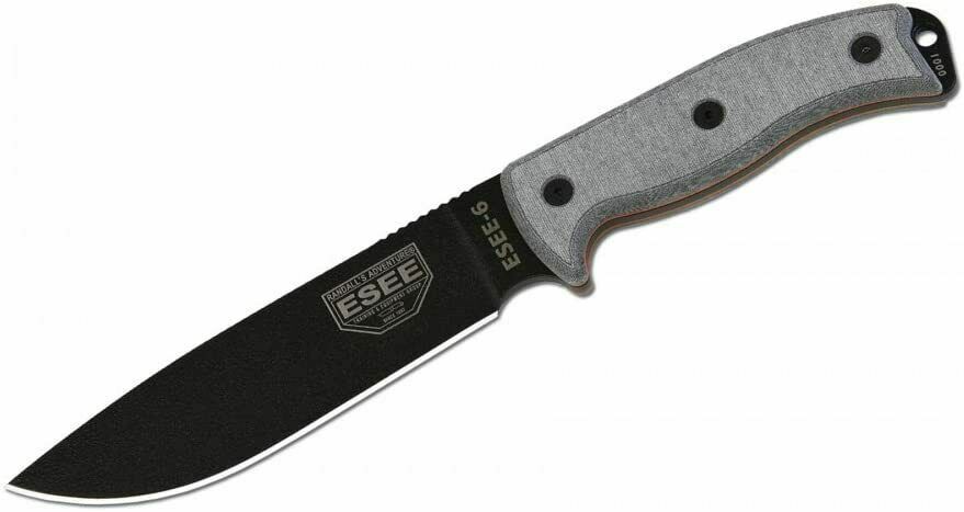 E-shop ESEE ESEE-6P Plain Edge všestranný nôž 16,5 cm, čierna, šedá, Micarta, puzdro