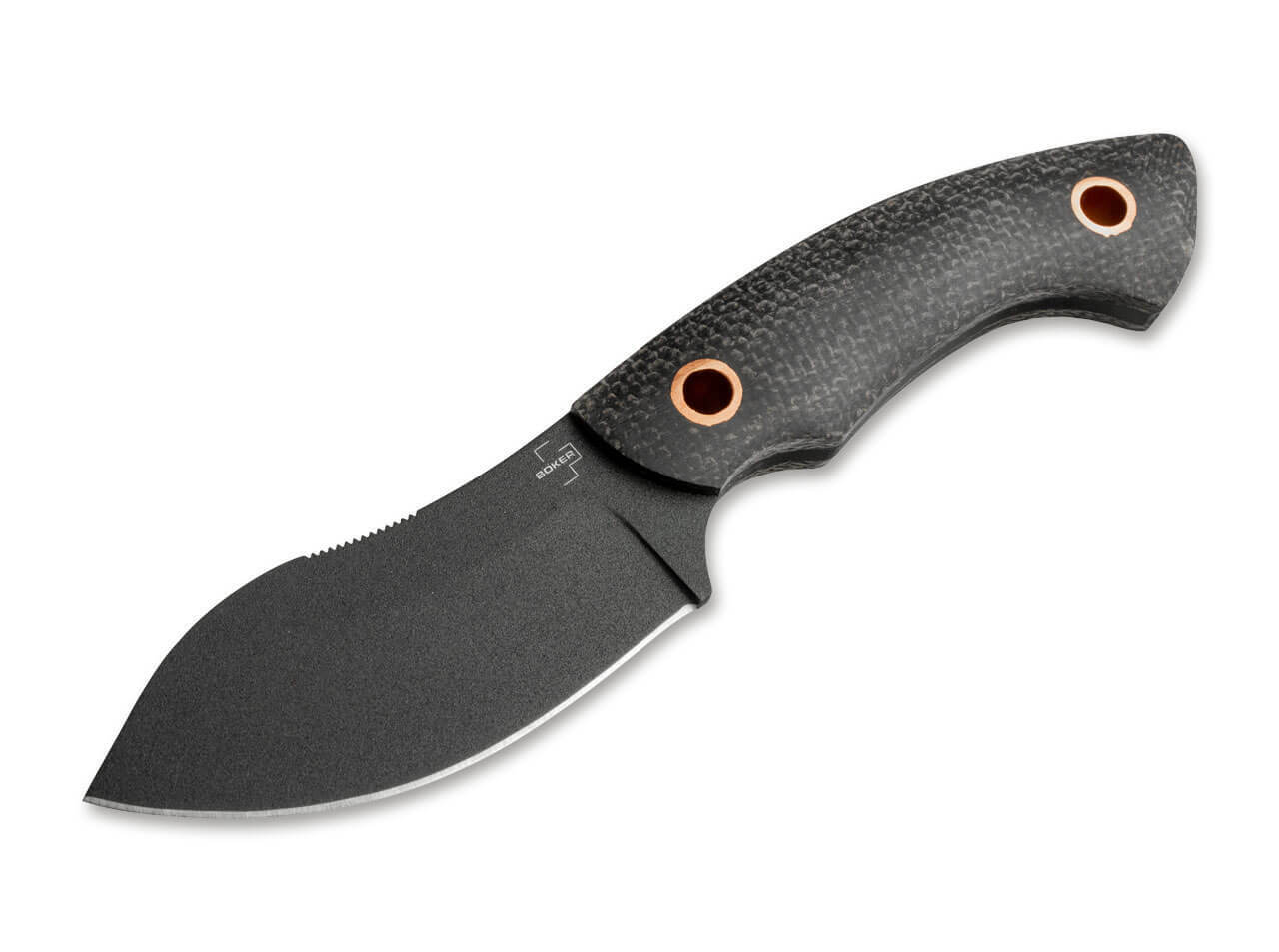 E-shop Böker Plus 02BO066 Nessmi Pro outdorový nôž 7cm, celočierna, Micarta, kožené puzdro