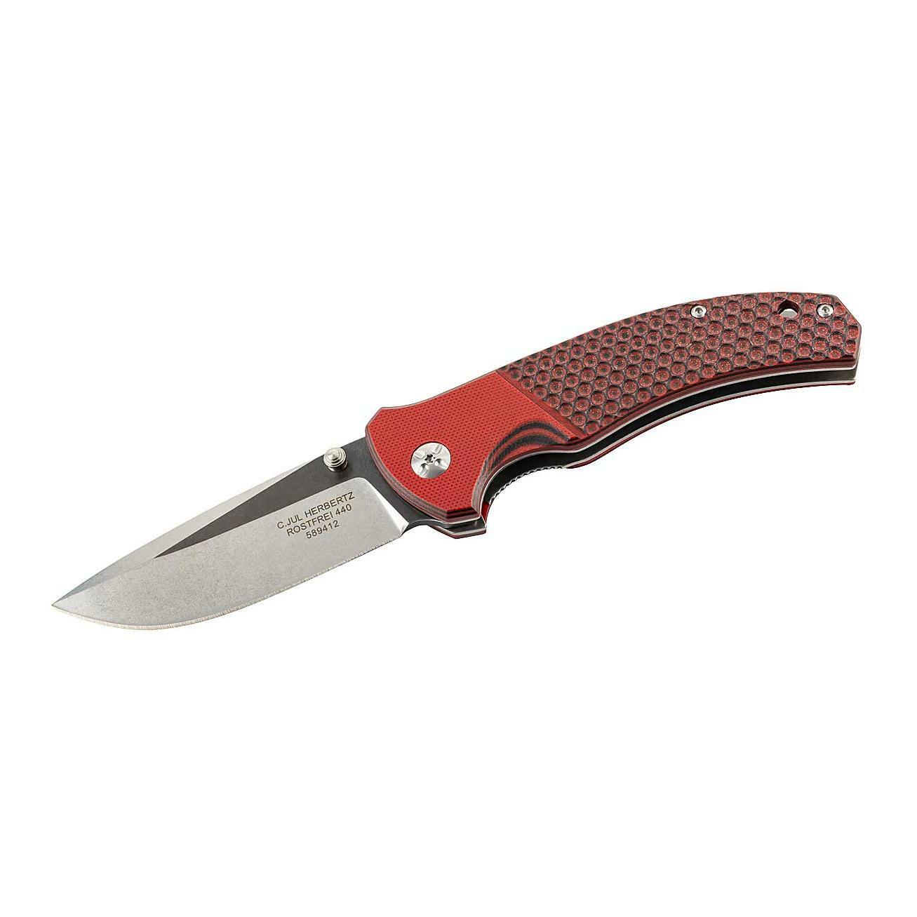 E-shop Herbertz 589412 jednoručný vreckový nôž 9cm, G10, červeno-čierna