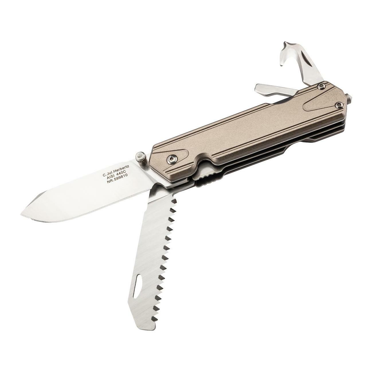 E-shop Herbertz 599810 multifunkčný jednoručný nôž 6,5cm, 7 funkcií, hliník, zlatá