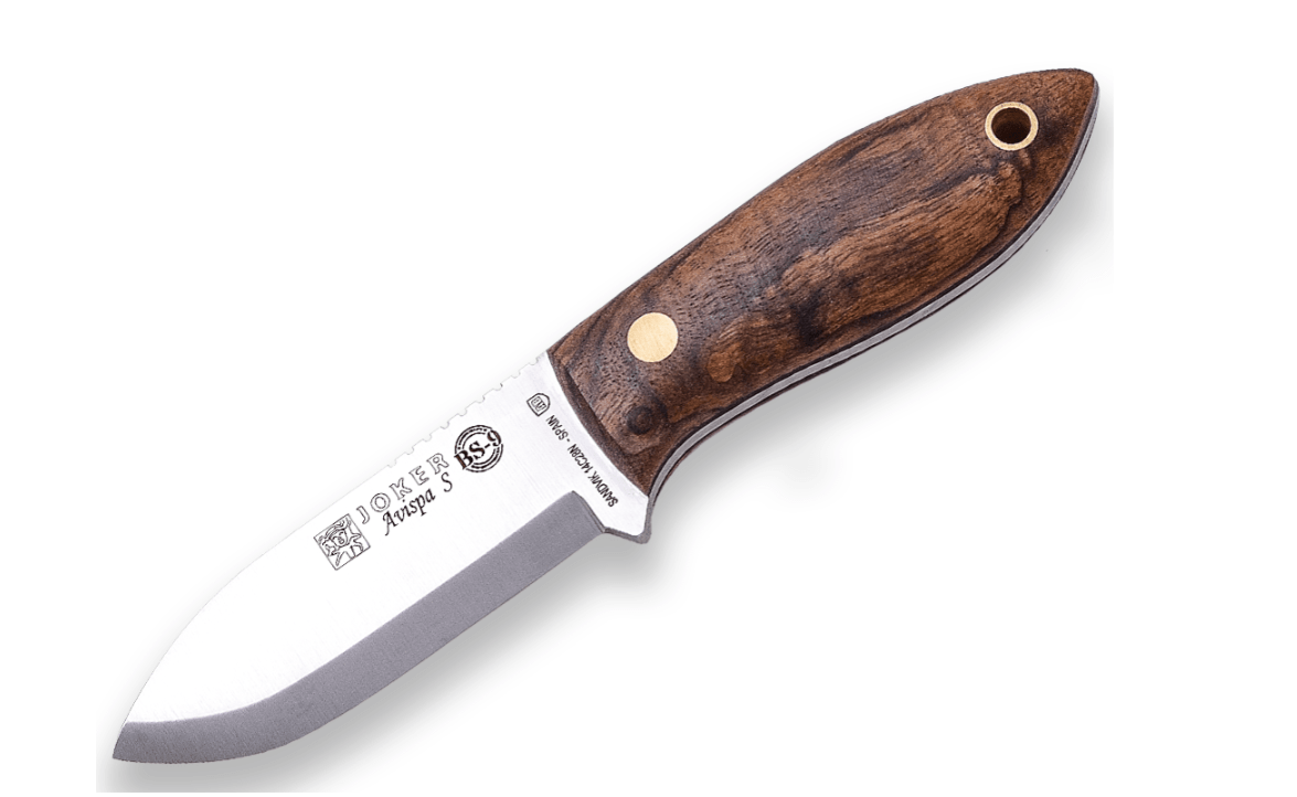 E-shop JOKER CN121 Avispa všestranný nôž na krk 8 cm, orechové drevo, kožené puzdro