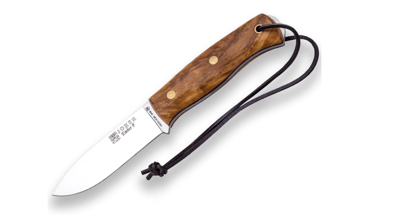 E-shop JOKER CO123-P Ember vonkajší nôž 10,5 cm, olivové drevo, kožené puzdro, kresadlo