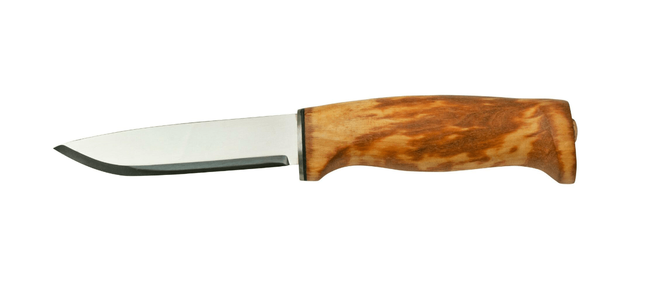 E-shop Helle HE-201004 Fjellkniven 12C27 outdoorový nôž 9,8 cm, drevo kučeravej brezy, kožené puzdro