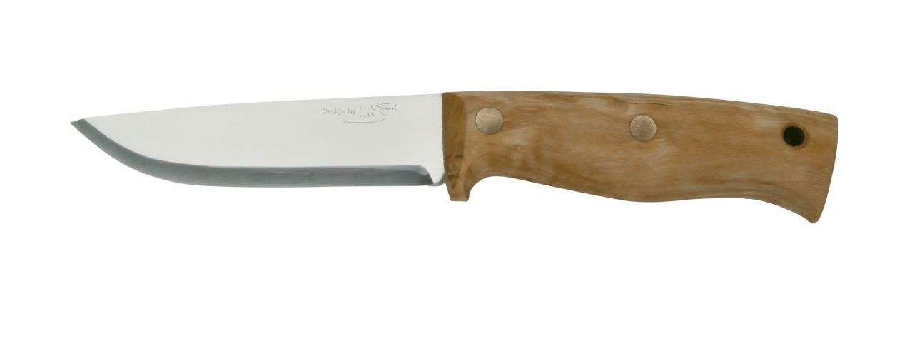 E-shop Helle HE-201300 Temagami 14C28N bushcraft nôž 11 cm, drevo kučeravej brezy, kožené puzdro