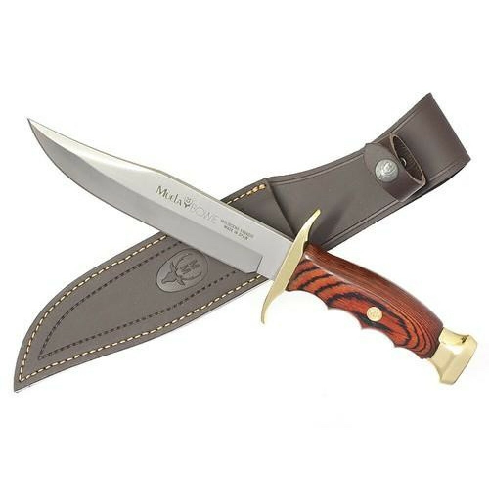 Muela BW-18 lovecký nôž 18 cm, koralové drevo Pakka, mosadz, kožené puzdro