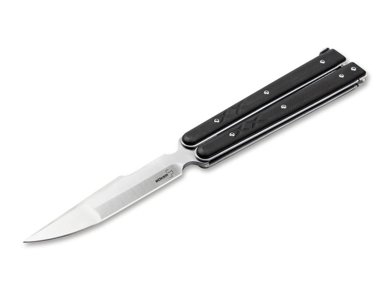 E-shop Böker Plus 06EX014 Balisong Tactical Big taktický zatvárací motýlikový nôž 10,7 cm, čierna, G10
