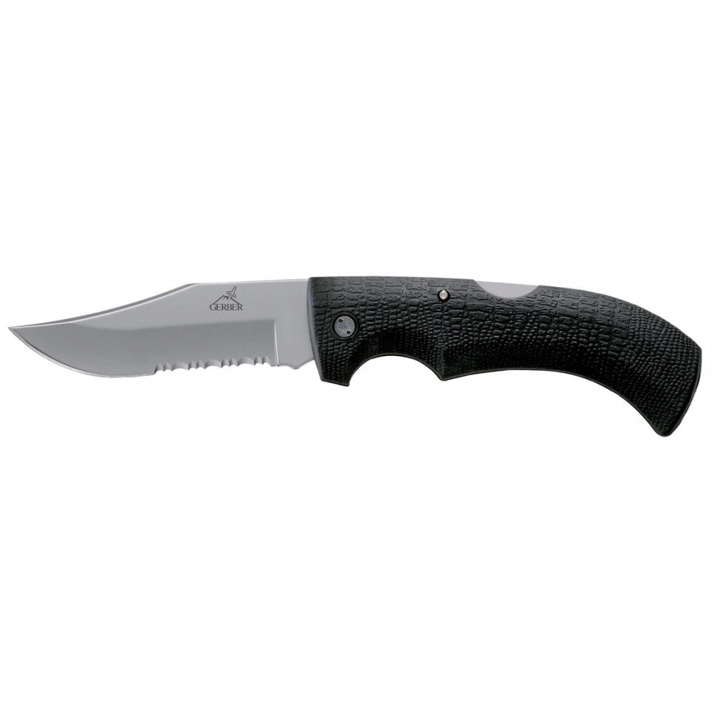 E-shop Gerber 31-003614 Gator Clip Point Serrated vreckový nôž 9,5 cm, matná Satin, čierna, GFN, puzdro