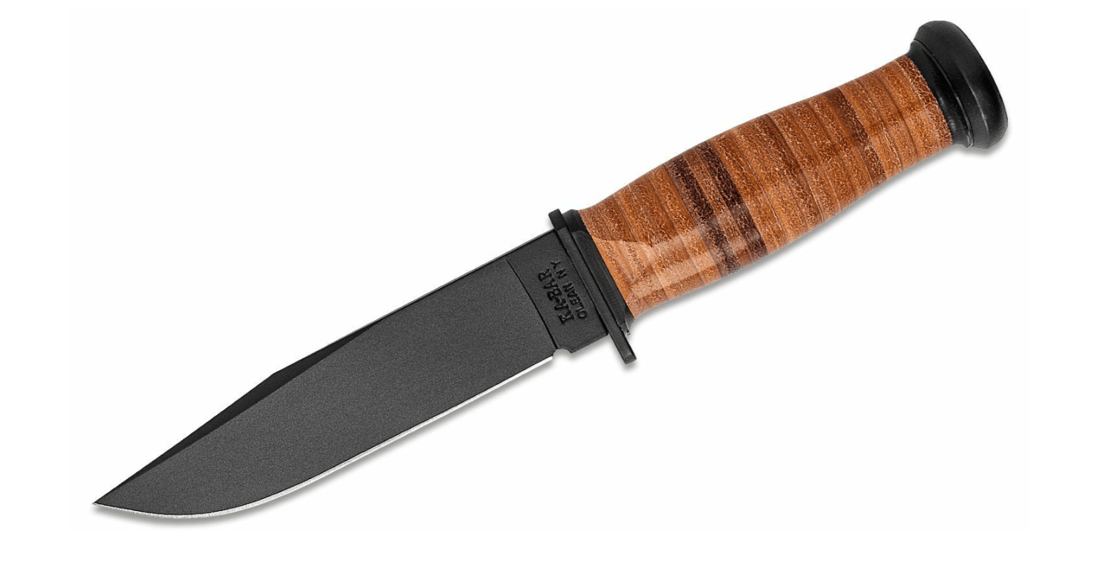 KA-BAR KB-2225 MARK 1 taktický nôž 12,8 cm, čierna, koža, kožené puzdro