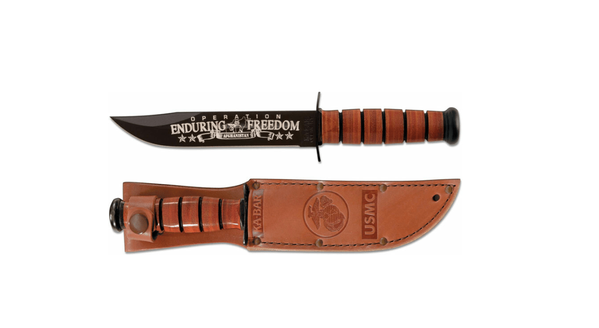 E-shop KA-BAR KB-9169 U.S.M.C. OEF Afghanistan pamätný vojenský nôž 17,8 cm, čierna, koža, kožené puzdro