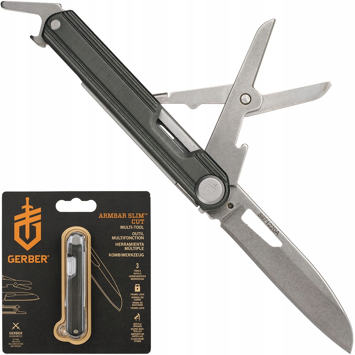 E-shop Gerber 30-003839 Armbar Slim Cut - Onyx multifunkčný nôž 6,3 cm, čierna, hliník, 3 funkcie