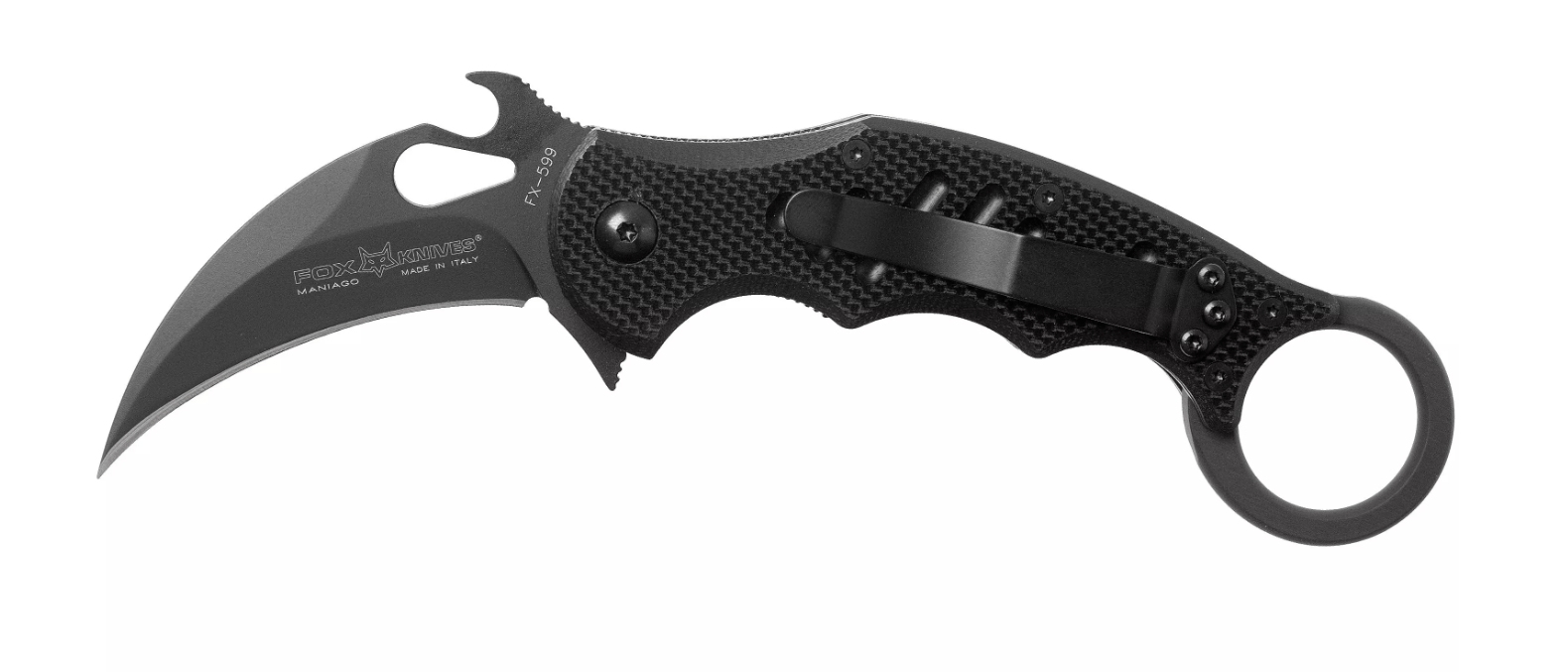 E-shop FOX Knives FX-599 MINI Karambit vreckový nôž 6,6 cm, celočierny, G10