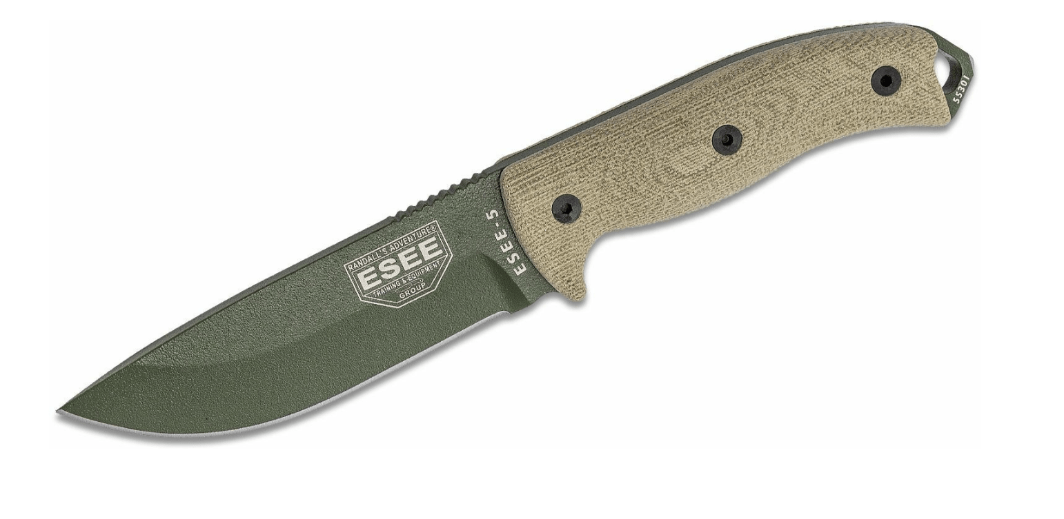 E-shop ESEE 5POD-017 Model 5 vonkajší nôž 13,3 cm, zelená, Micarta, puzdro Kydex