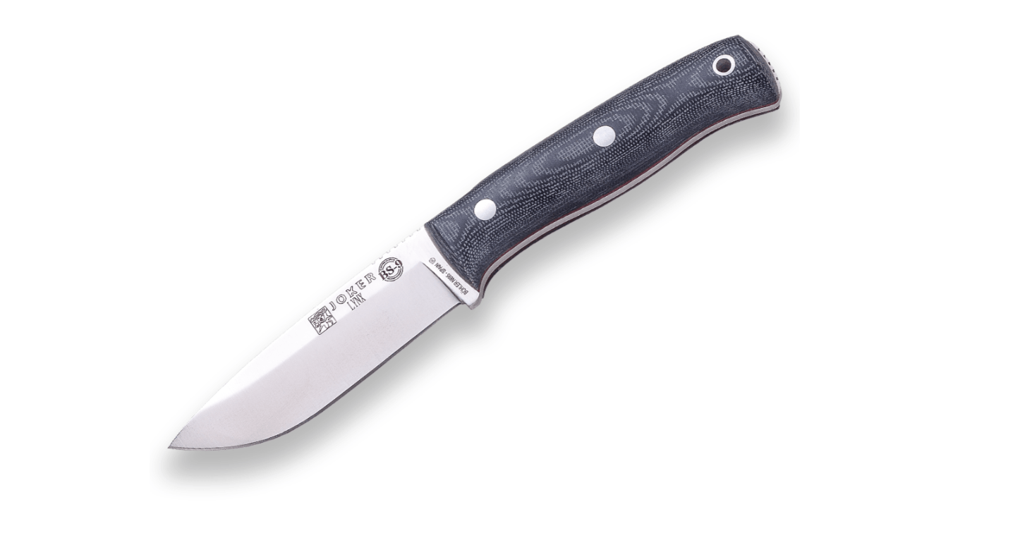 JOKER CM111 LYNX lovecký vonkajší nôž 10,5 cm, čierna, Micarta, kožené puzdro, paracord 2m