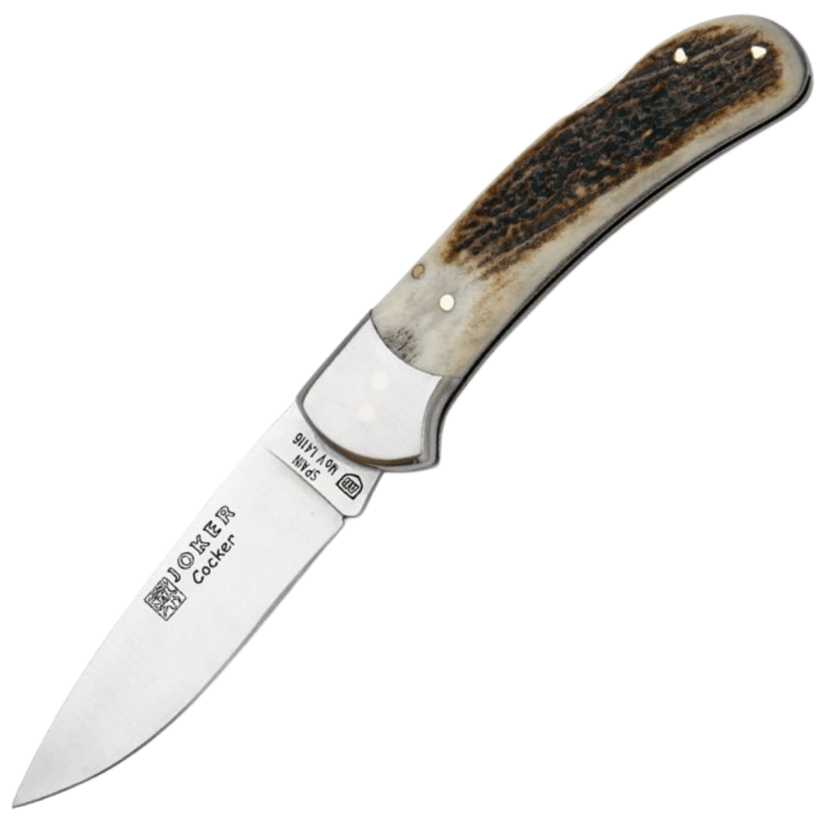 E-shop JOKER NC47 COCKER vreckový outdoorový nôž 9 cm, Satin, jelení paroh