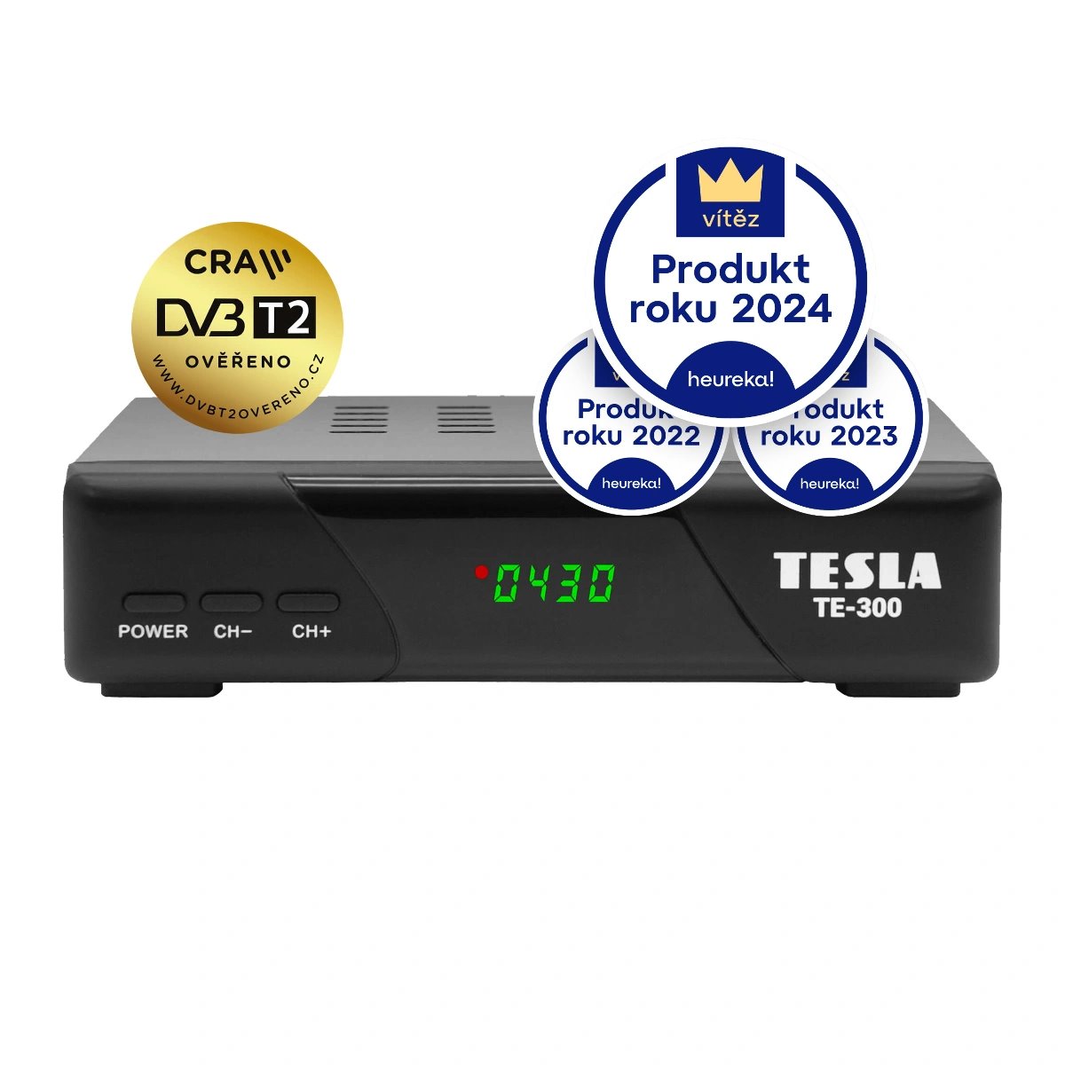 TESLA TE-300 - set-top box DVB-T2 (H.265/HEVC), ověřeno CRA