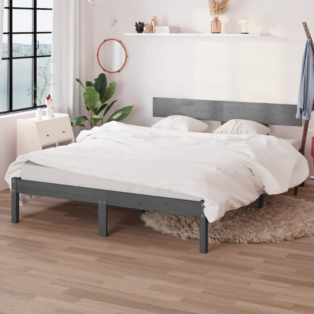 E-shop Multidom Posteľný rám, sivý, drevený masív 120x190cm, malé dvojlôžko