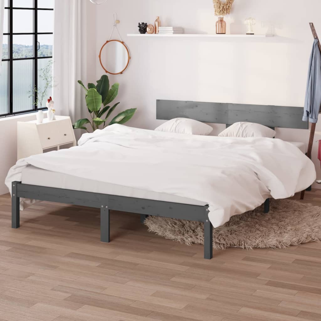E-shop Multidom Posteľný rám, sivý, borovicový masív 150x200 cm, King