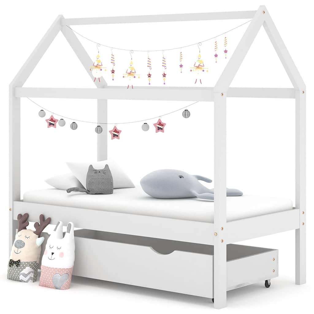 E-shop Multidom Detský posteľný rám so zásuvkou biely 70x140 cm borovica