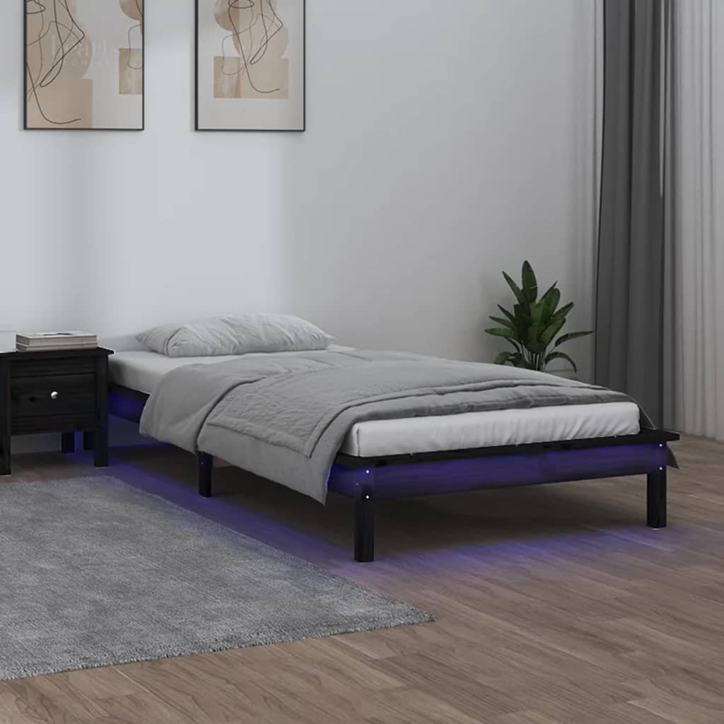 E-shop Multidom Posteľný rám s LED čierny 90x190cm jednolôžko masívne drevo