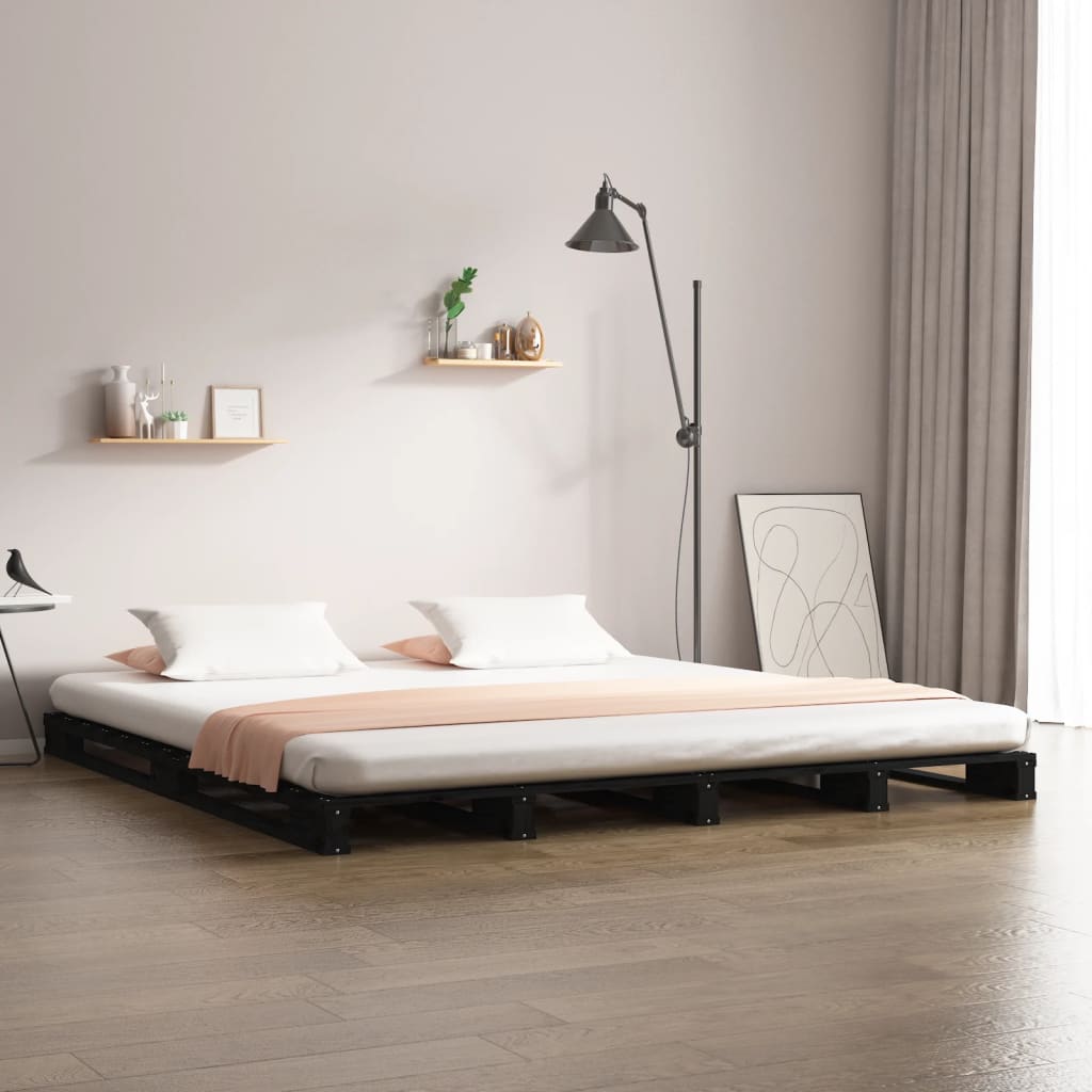 E-shop Multidom Paletová posteľ, čierna 135x190 cm, borovica, dvojlôžko