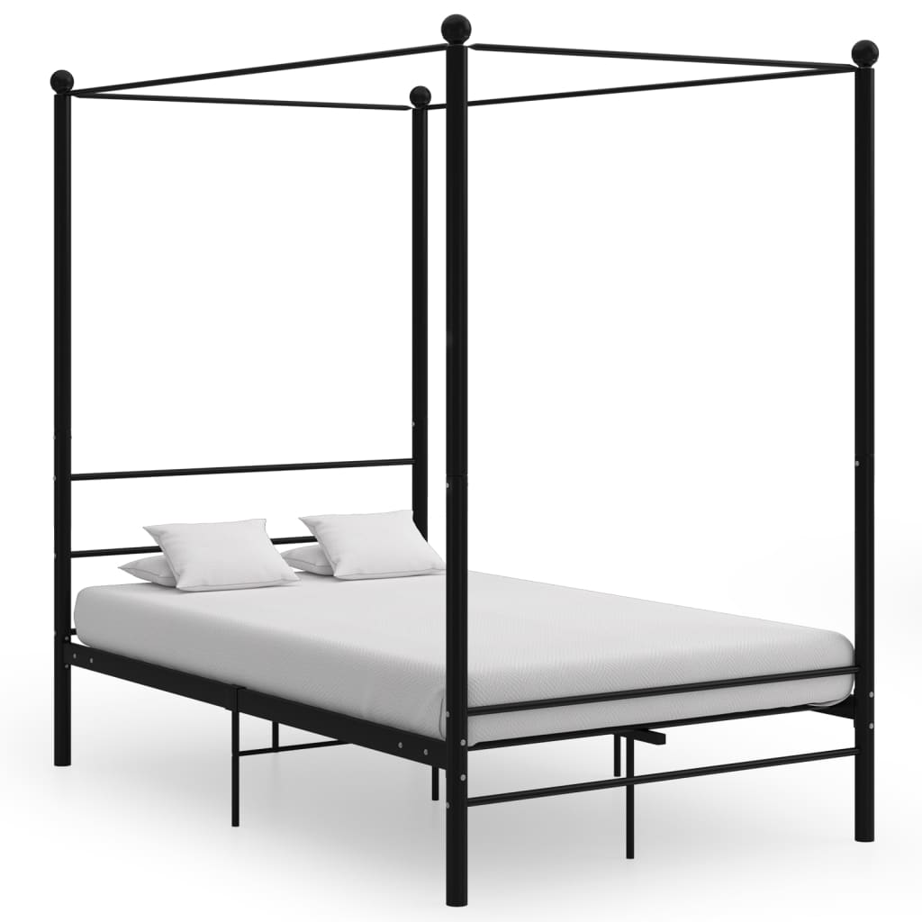 E-shop Multidom Posteľný rám s baldachýnom, čierny kov 120x200 cm