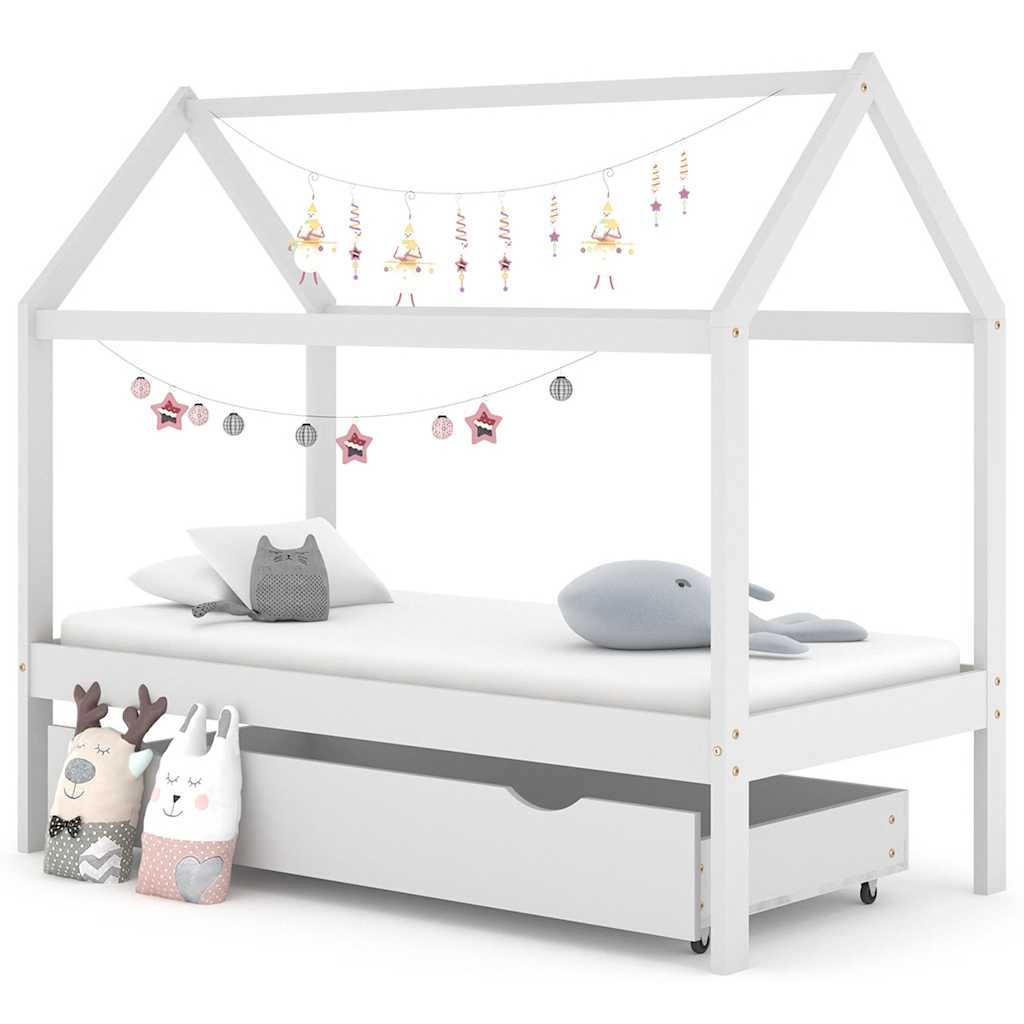 E-shop Multidom Detský posteľný rám so zásuvkou biely 80x160 cm borovica
