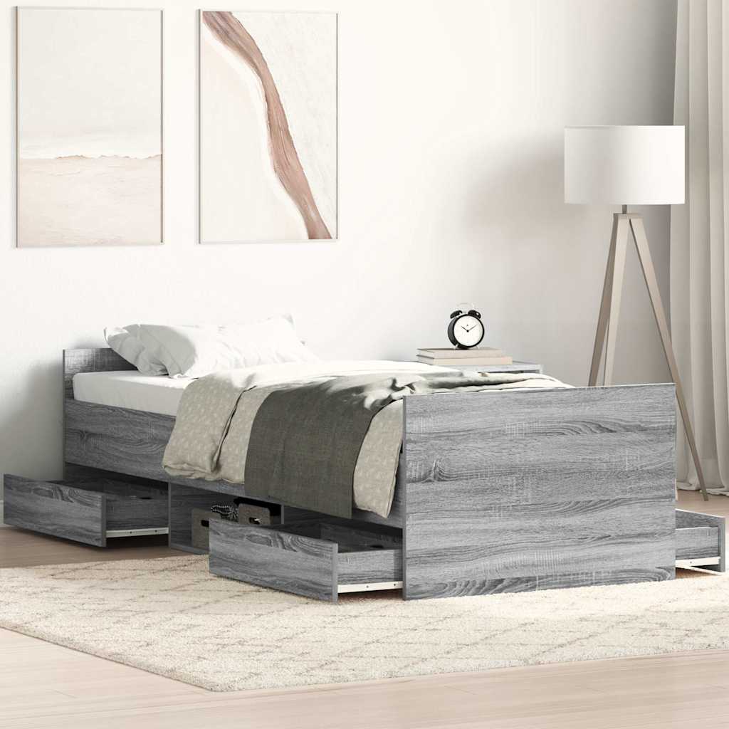E-shop Multidom Posteľný rám s predným a zadným čelom, sivá sonoma 75x190 cm