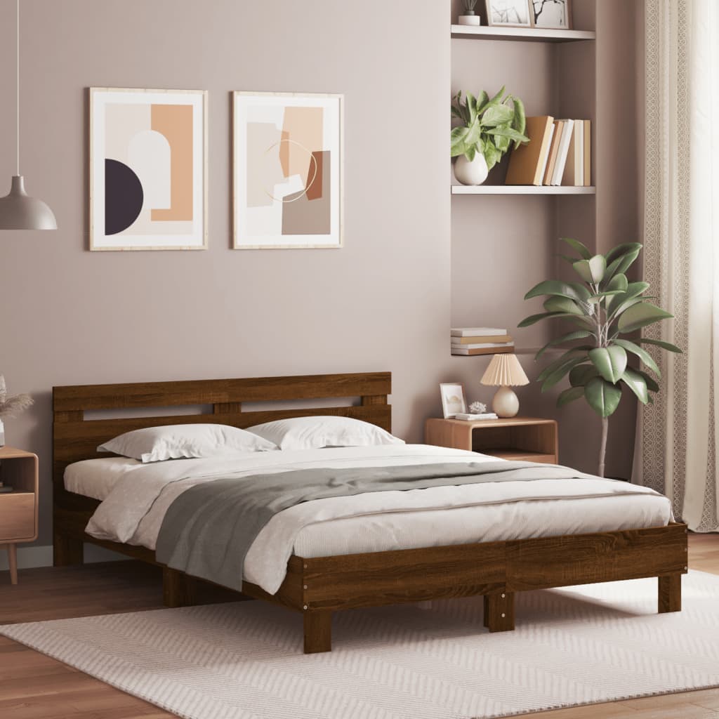 E-shop Multidom Posteľný rám s čelom a LED hnedý dub 140x200 cm