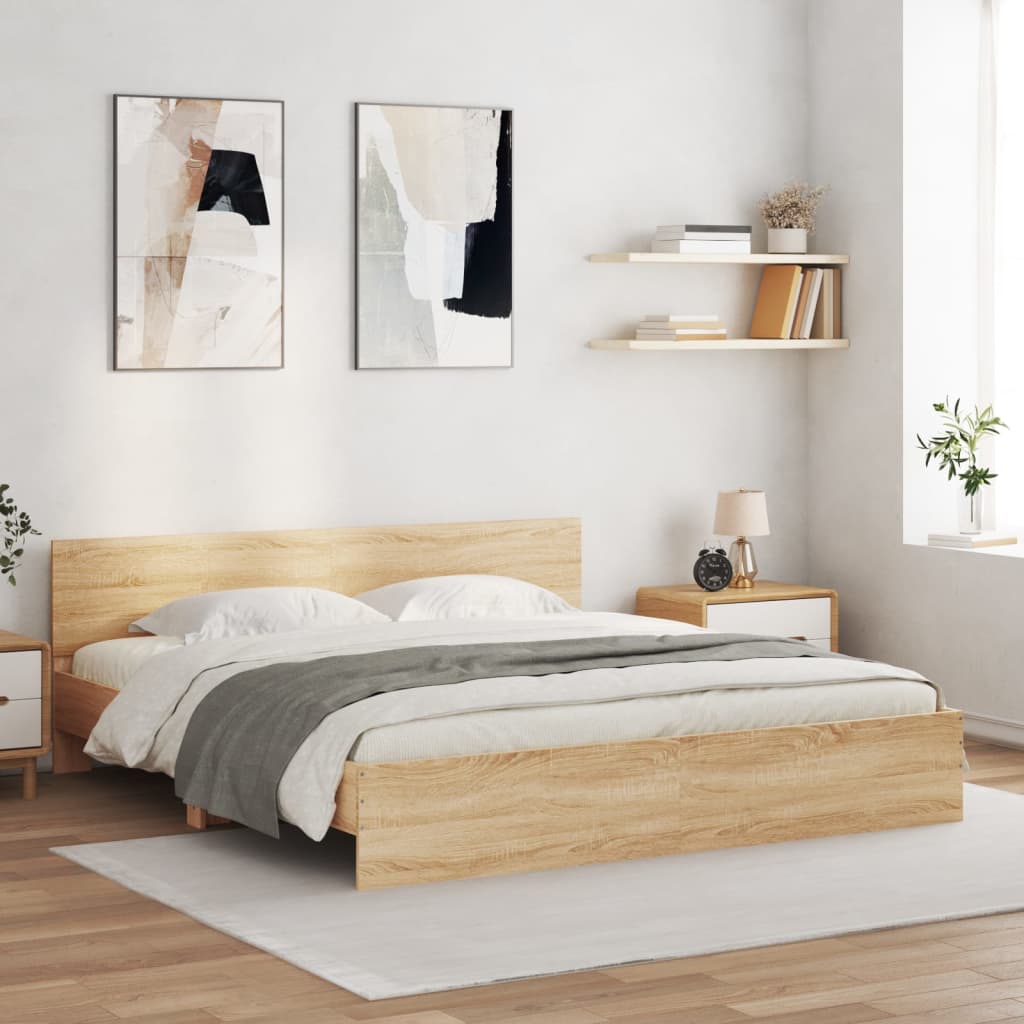 E-shop Multidom Posteľný rám s čelom a LED dub sonoma 180x200 cm