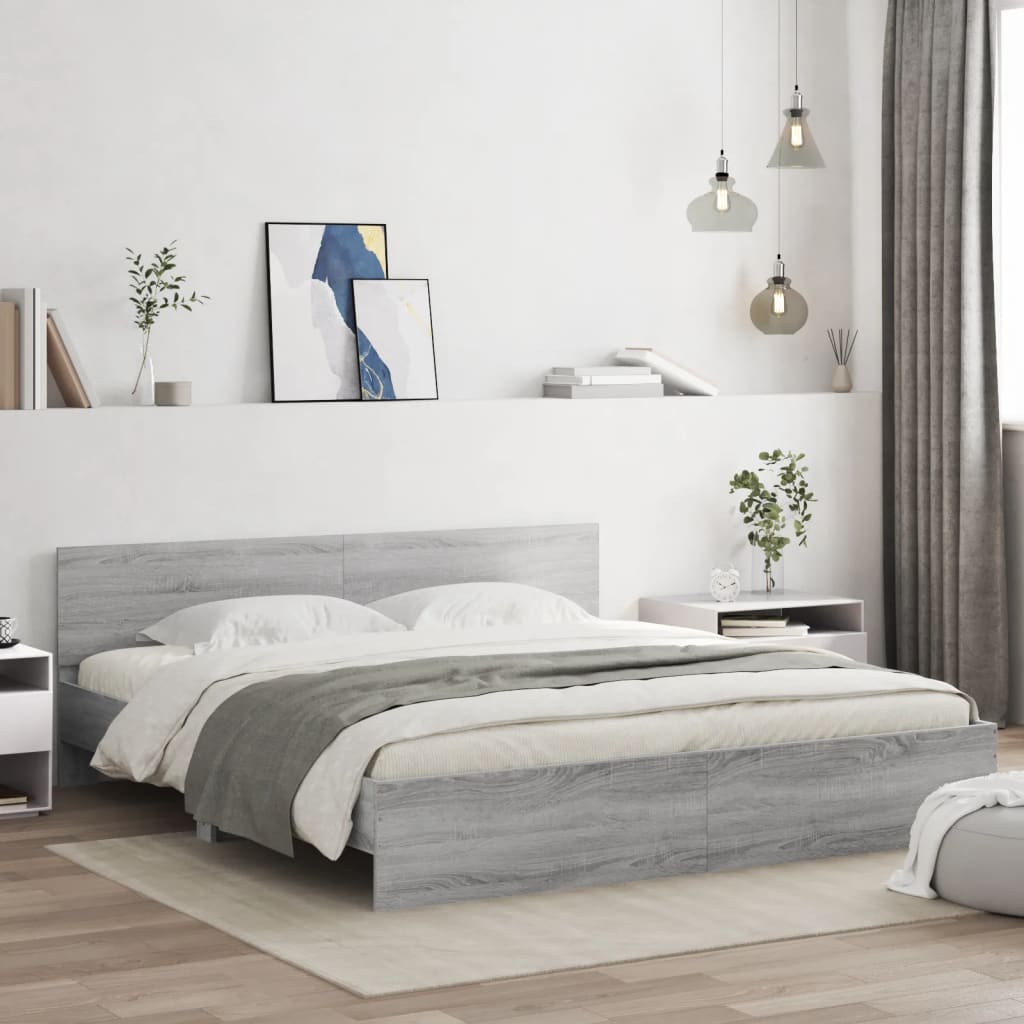 E-shop Multidom Posteľný rám s čelom a LED sivý sonoma 180x200 cm