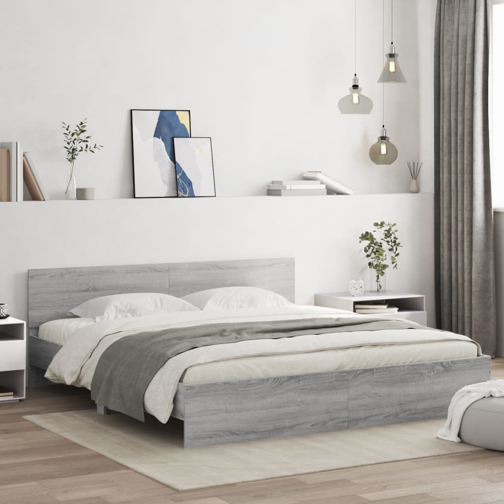 E-shop Multidom Posteľný rám s čelom a LED sivý sonoma 200x200 cm