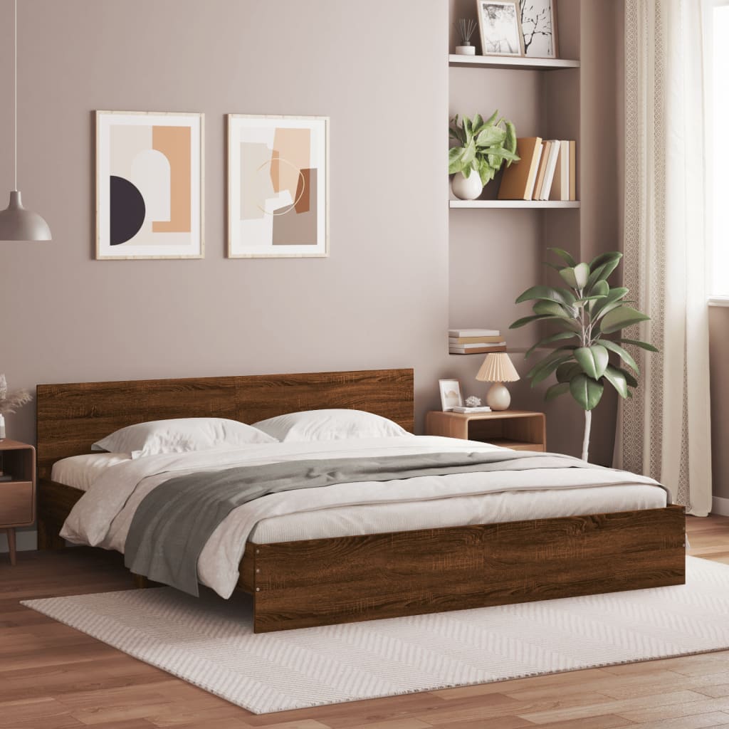 E-shop Multidom Posteľný rám s čelom a LED hnedý dub 200x200 cm