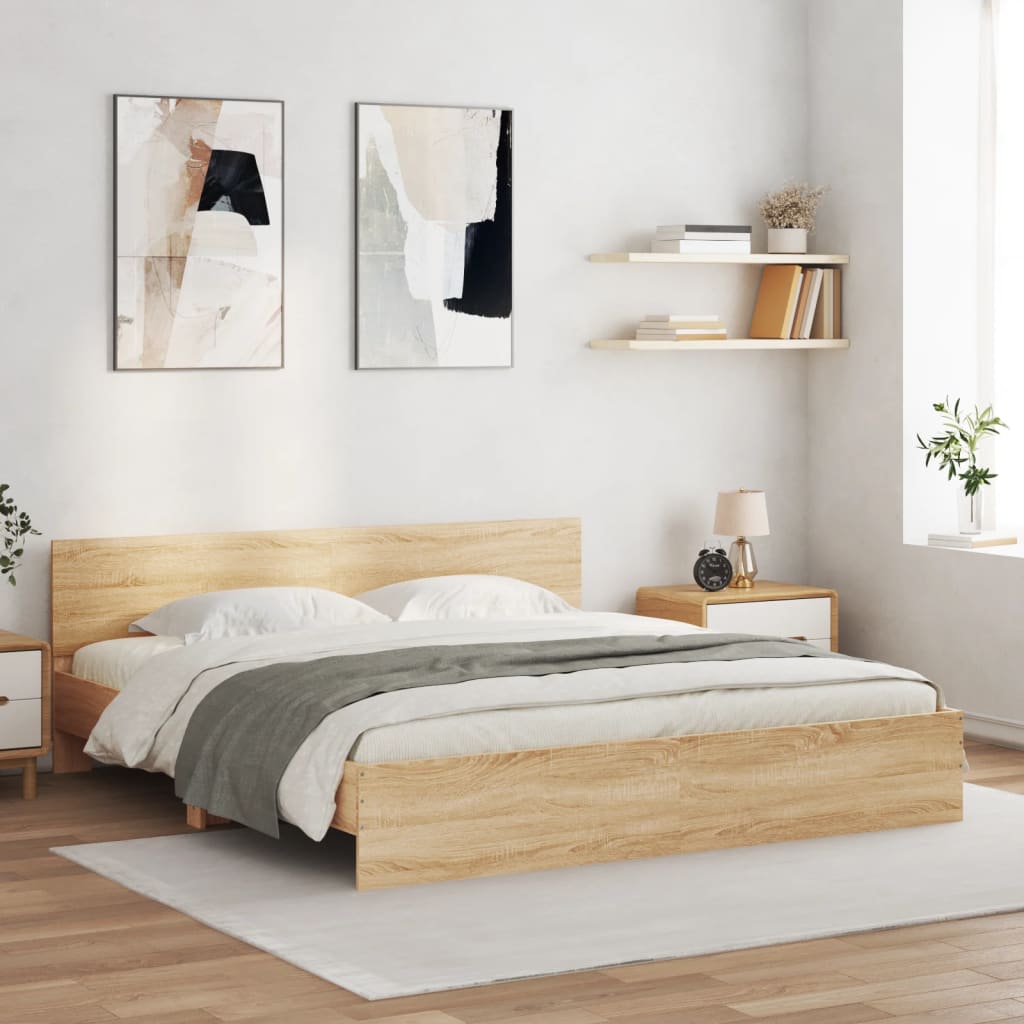 E-shop Multidom Posteľný rám s čelom a LED dub sonoma 200x200 cm