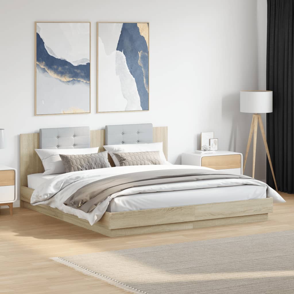 E-shop Multidom Posteľný rám s čelom a LED svetlami dub sonoma 160x200 cm