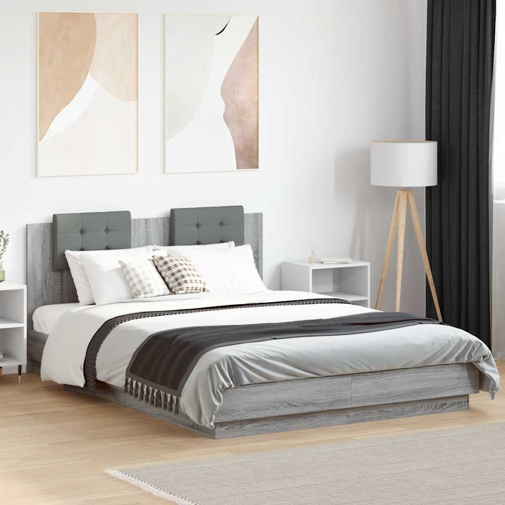 E-shop Multidom Posteľný rám s čelom a LED svetlami sivý sonoma 150x200 cm