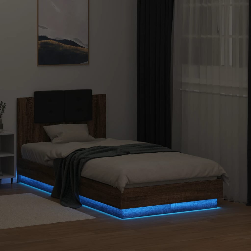E-shop Multidom Posteľný rám s čelom a LED svetlami hnedý dub 75x190 cm
