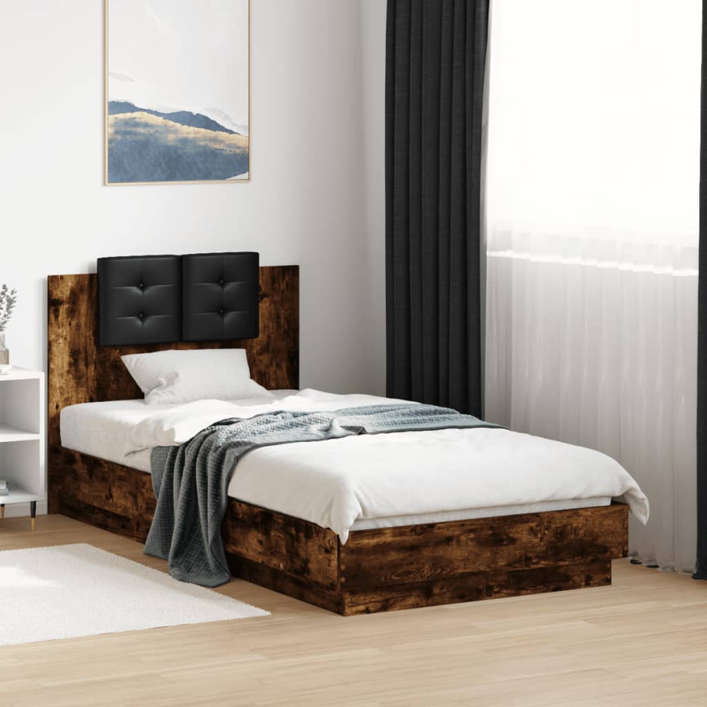 E-shop Multidom Posteľný rám s čelom a LED svetlami dymový dub 75x190 cm