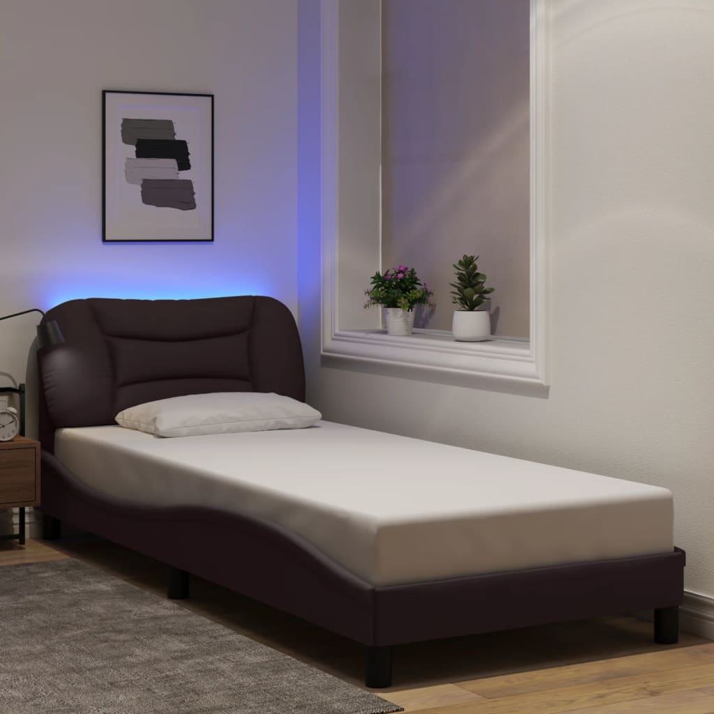 E-shop Multidom Rám postele s LED bez matraca Hvar tmavohnedá 90x200 cm látka
